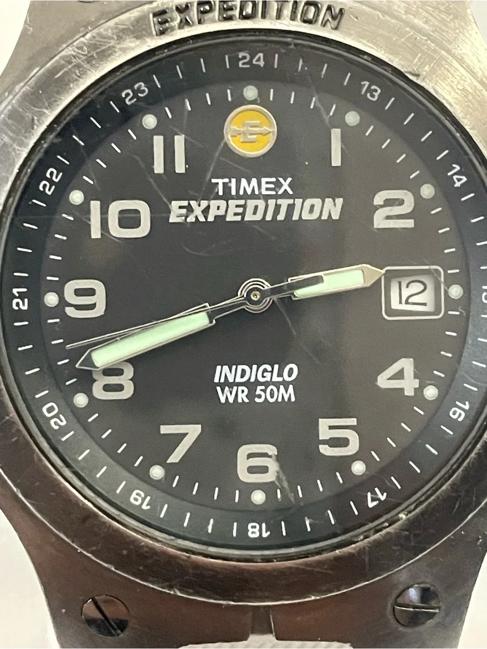 Vintage Timex Expedition Indiglo Watch 24 Hour Dial All Stainless Mesh Bracelet